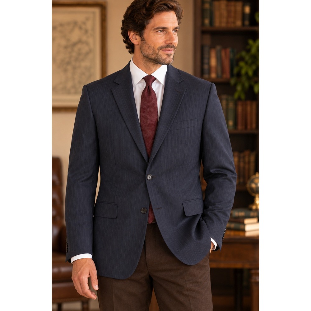 Brooks Brothers 346 Blazer 44L Navy Pinstripe Wool Stretch 2 Button Preppy